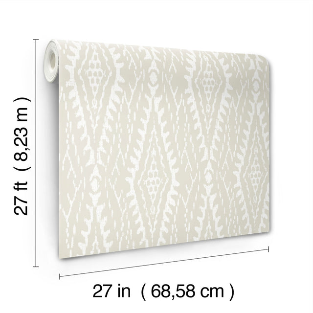 Rousseau Paperweave Warm Grey Wallpaper with Ikat Diamond Geometric Motif - York LM5345