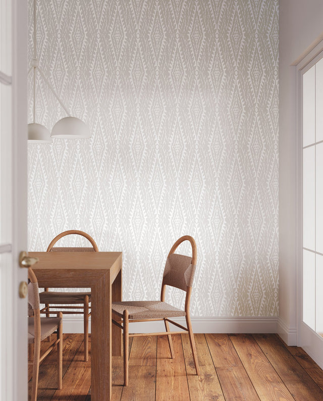 Rousseau Paperweave Warm Grey Wallpaper with Ikat Diamond Geometric Motif - York LM5345