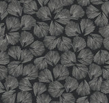 Elora Leaf Black Wallpaper with Metallic Botanical Fan-Leaf Motif - York LM5351