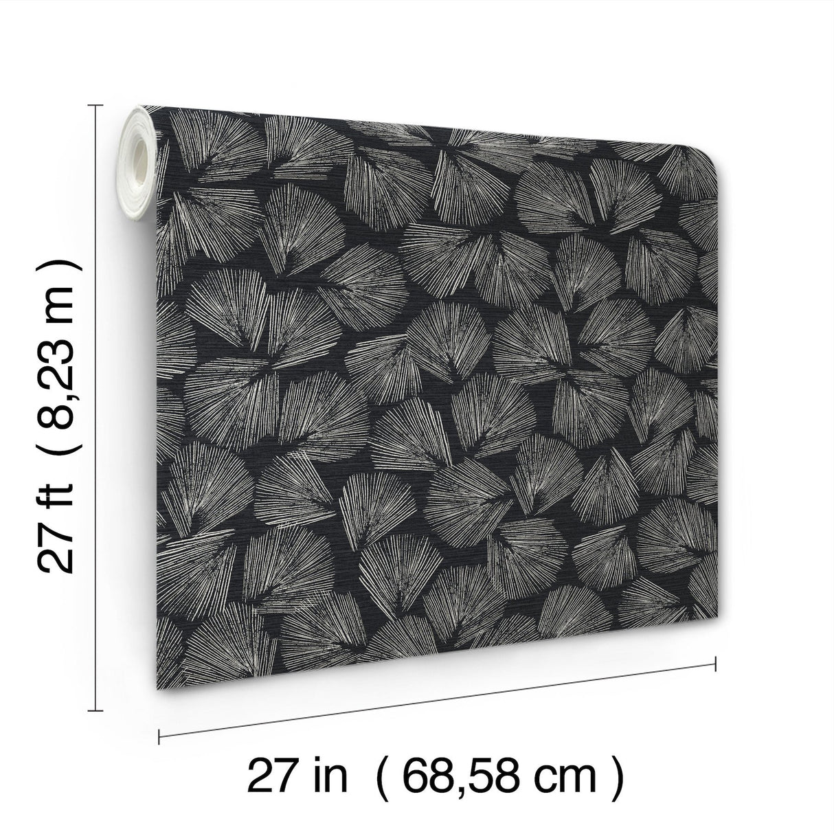 Elora Leaf Black Wallpaper with Metallic Botanical Fan-Leaf Motif - York LM5351