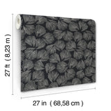 Elora Leaf Black Wallpaper with Metallic Botanical Fan-Leaf Motif - York LM5351