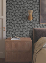 Elora Leaf Black Wallpaper with Metallic Botanical Fan-Leaf Motif - York LM5351