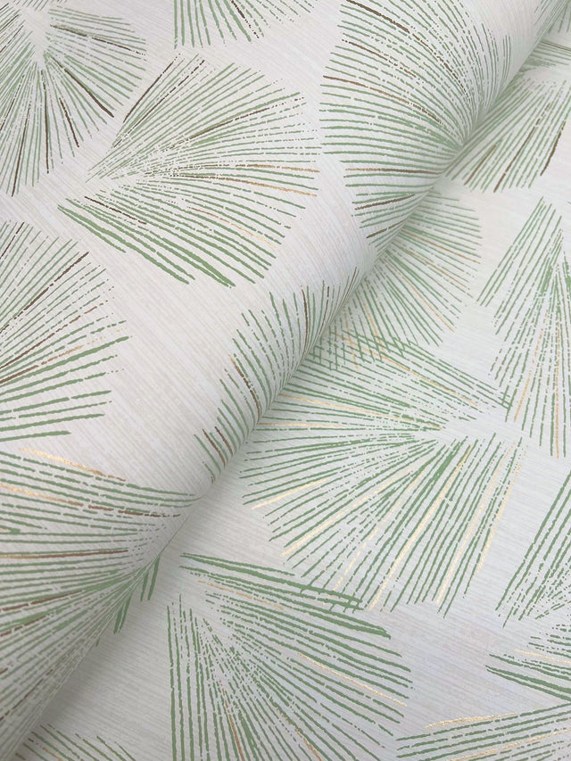 Elora Leaf Green Wallpaper with Metallic Botanical Pattern, Traditional Style - York LM5352
