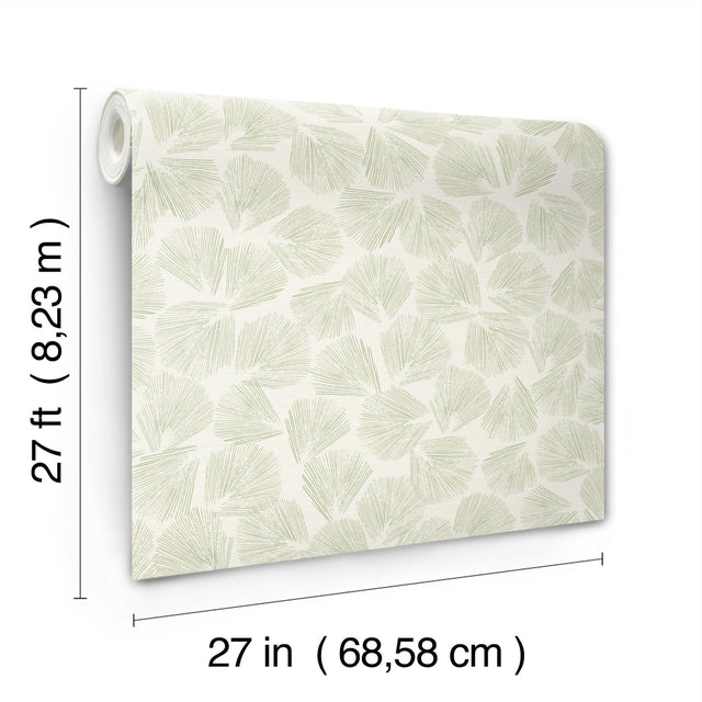 Elora Leaf Green Wallpaper with Metallic Botanical Pattern, Traditional Style - York LM5352