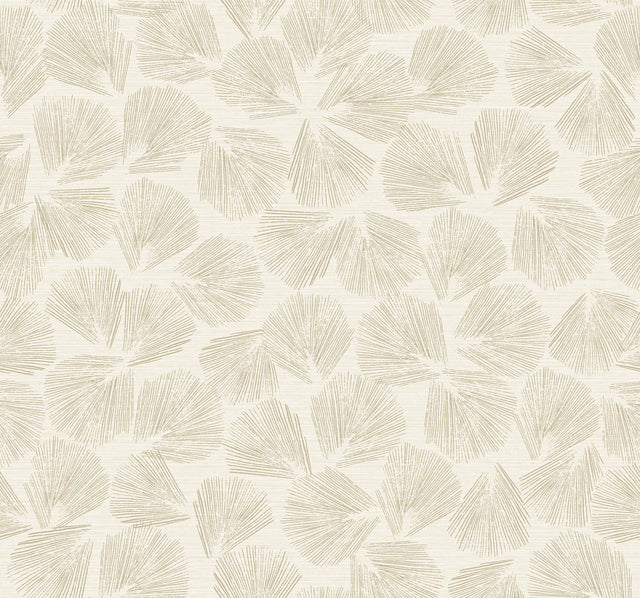 Elora Leaf Gold Wallpaper with Metallic Botanical Fan-Leaf Motif, Transitional - York LM5353