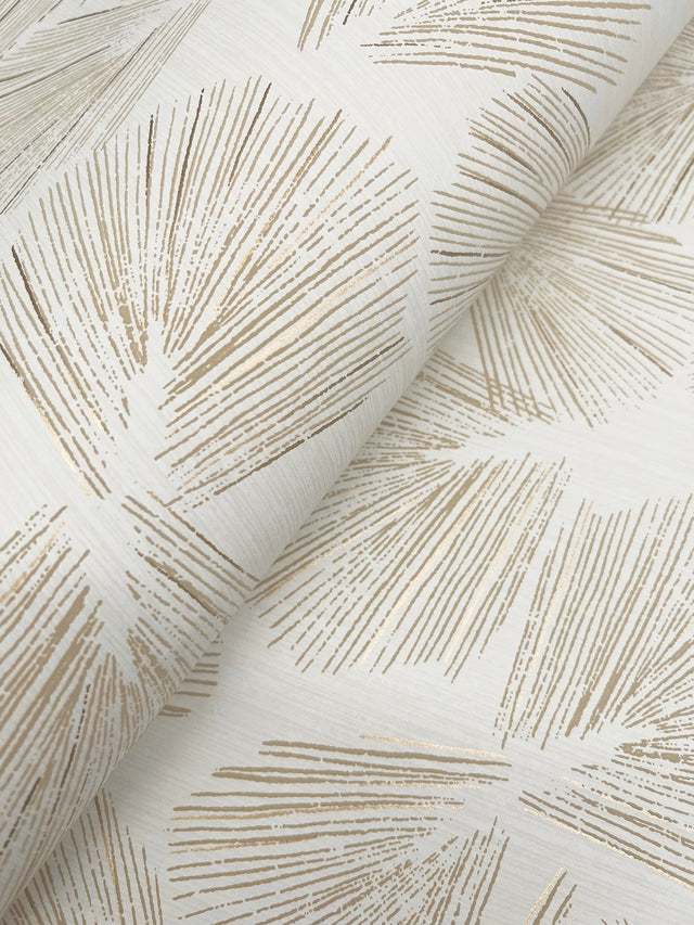 Elora Leaf Gold Wallpaper with Metallic Botanical Fan-Leaf Motif, Transitional - York LM5353