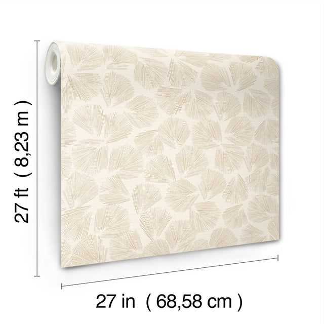 Elora Leaf Gold Wallpaper with Metallic Botanical Fan-Leaf Motif, Transitional - York LM5353