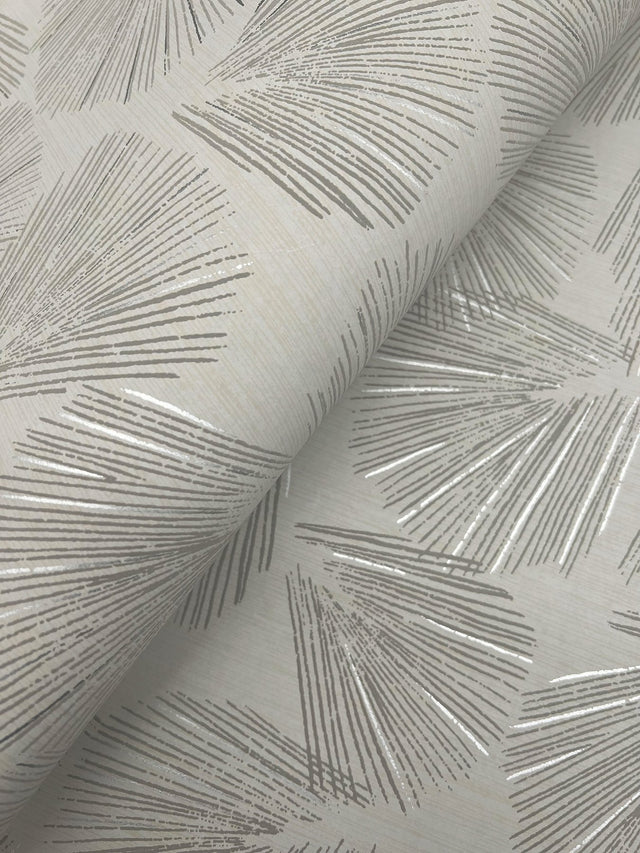 Elora Leaf Taupe Wallpaper with Metallic Botanical Fan-Leaf Motif - York LM5354