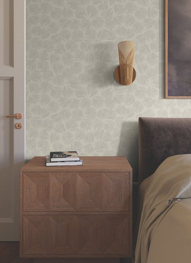 Elora Leaf Taupe Wallpaper with Metallic Botanical Fan-Leaf Motif - York LM5354