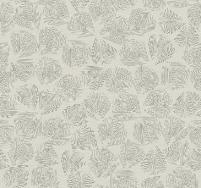 Elora Leaf Grey Wallpaper with Metallic Botanical Fan Motif - York LM5355