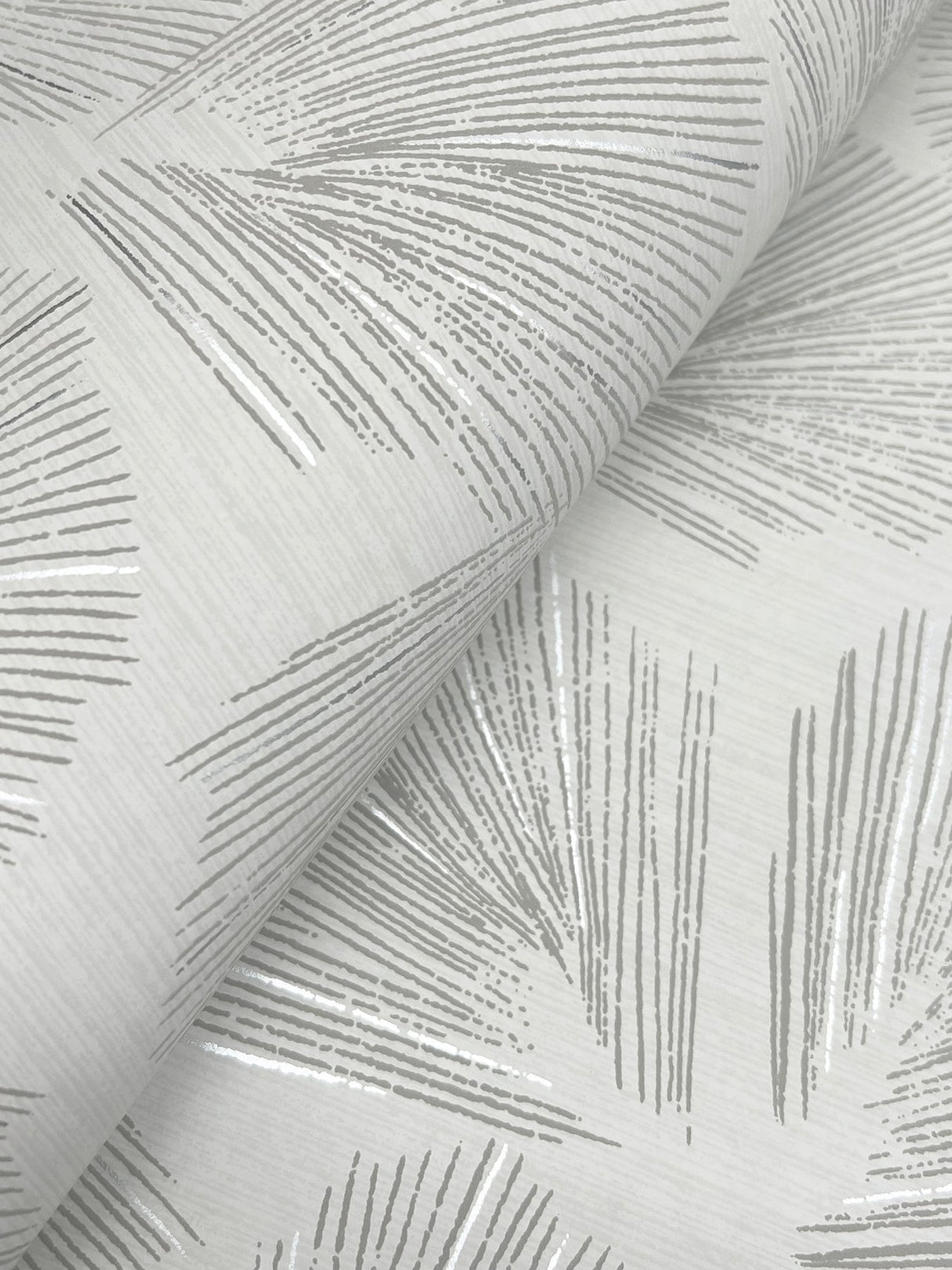 Elora Leaf Grey Wallpaper with Metallic Botanical Fan Motif - York LM5355