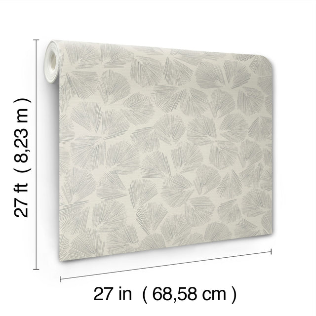 Elora Leaf Grey Wallpaper with Metallic Botanical Fan Motif - York LM5355