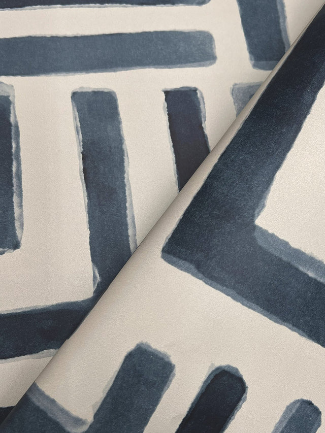 Painterly Labyrinth Navy Wallpaper with Watercolor Geometric Maze Pattern - York LM5361