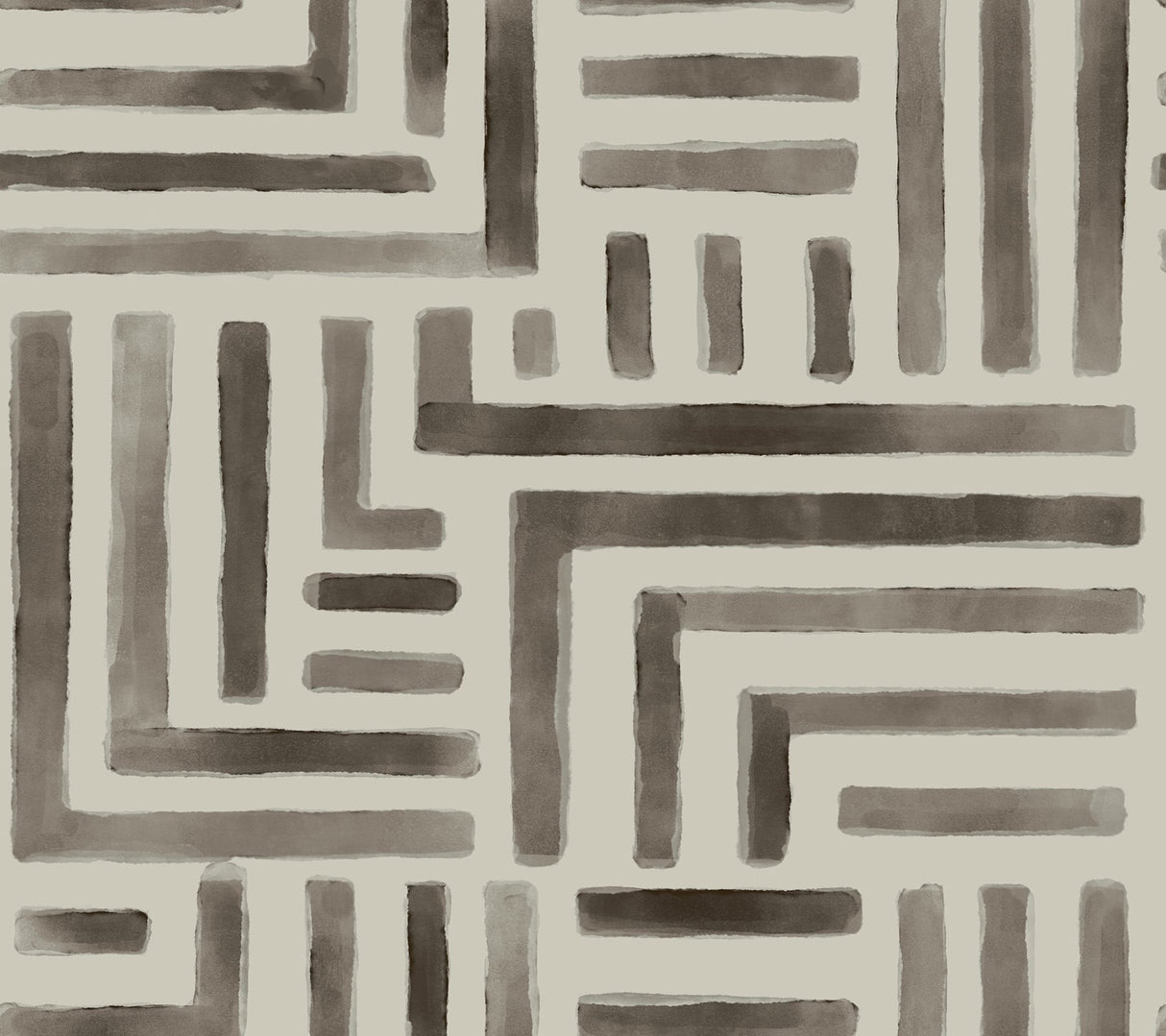 Painterly Labyrinth Warm Neutral Wallpaper with Geometric Watercolor Maze Motif - York LM5363