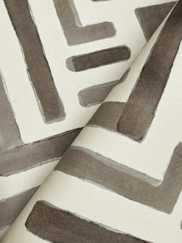 Painterly Labyrinth Warm Neutral Wallpaper with Geometric Watercolor Maze Motif - York LM5363