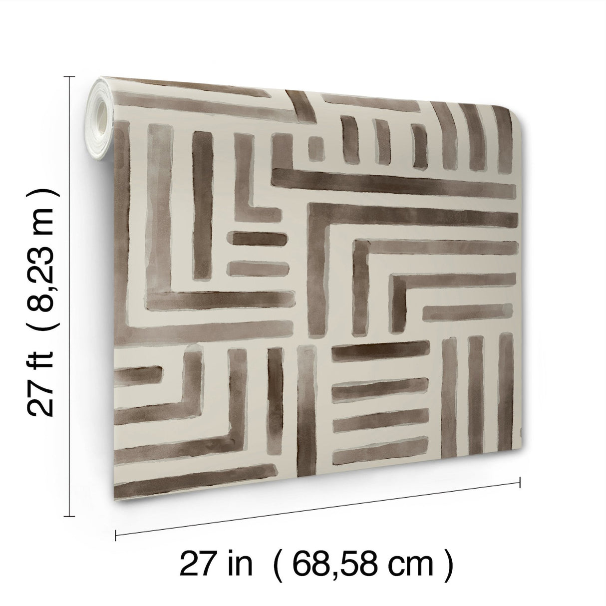 Painterly Labyrinth Warm Neutral Wallpaper with Geometric Watercolor Maze Motif - York LM5363