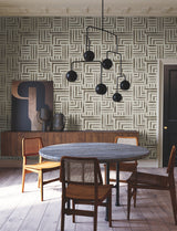 Painterly Labyrinth Warm Neutral Wallpaper with Geometric Watercolor Maze Motif - York LM5363