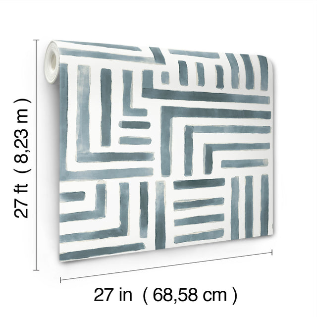 Painterly Labyrinth Aqua Geometric Non Woven Wallpaper - York LM5364