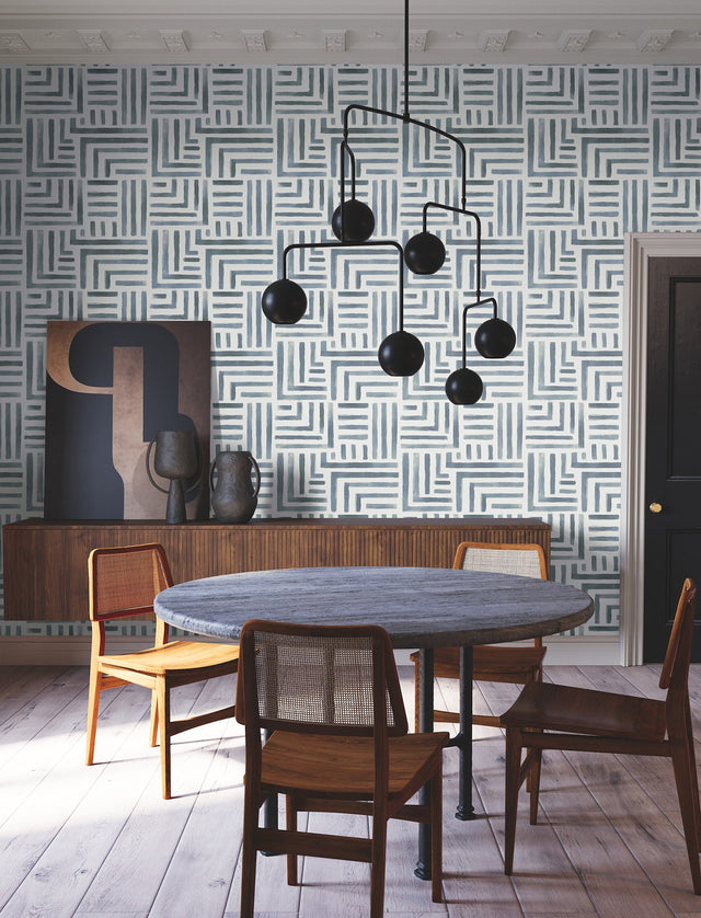 Painterly Labyrinth Aqua Geometric Non Woven Wallpaper - York LM5364