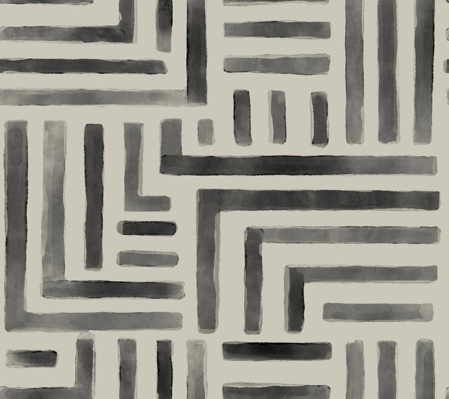 Painterly Labyrinth Charcoal Geometric Non Woven Wallpaper - York LM5365