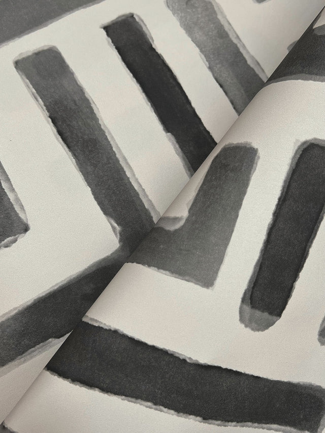 Painterly Labyrinth Charcoal Geometric Non Woven Wallpaper - York LM5365