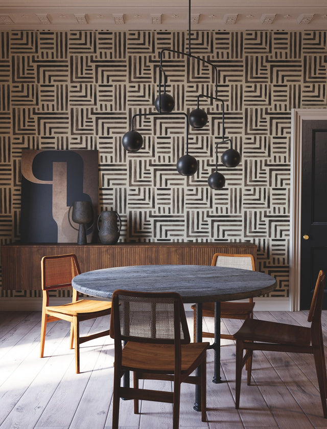 Painterly Labyrinth Charcoal Geometric Non Woven Wallpaper - York LM5365
