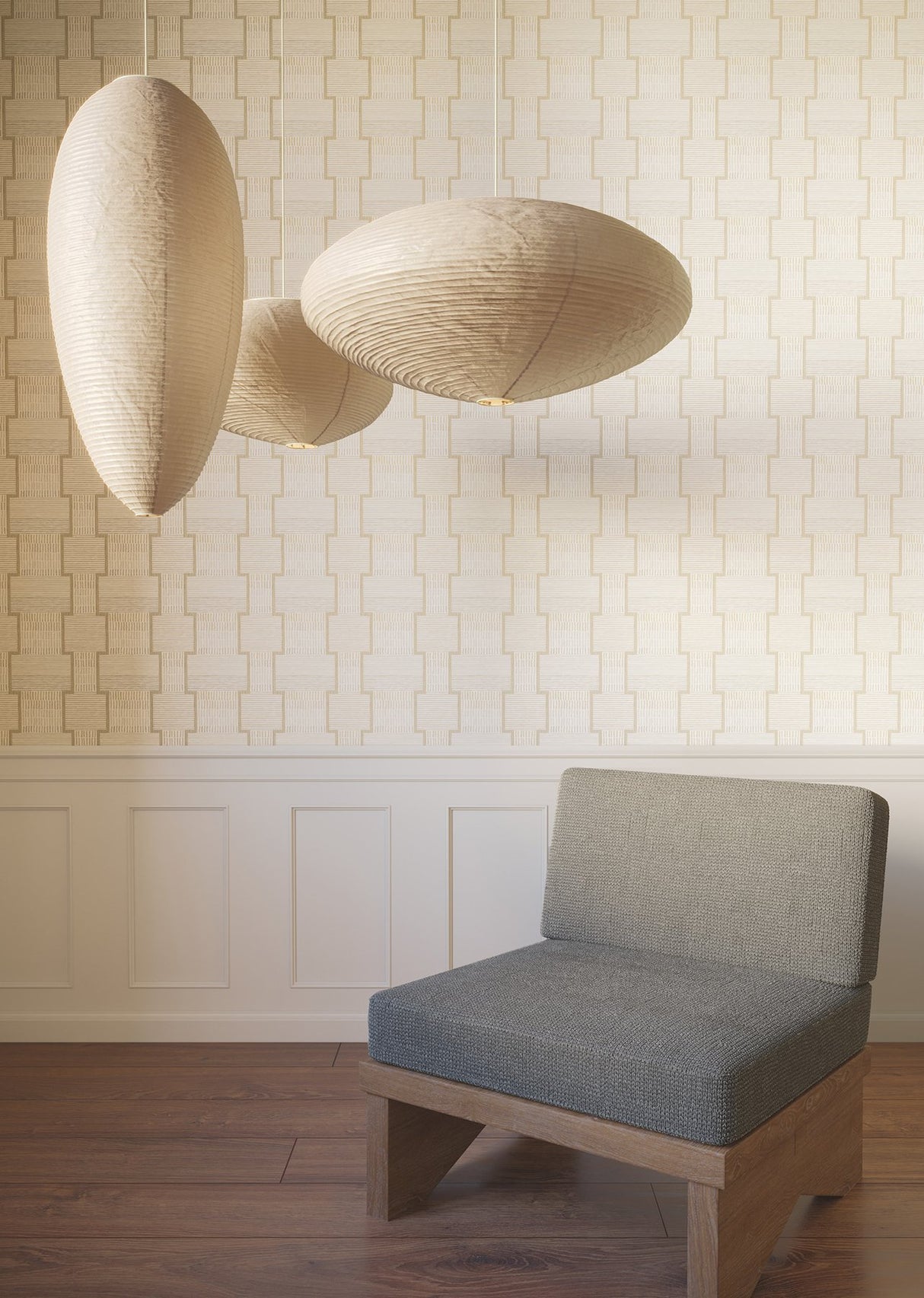 La Broderie Beige Geometric Raised Ink Wallpaper - York LM5371
