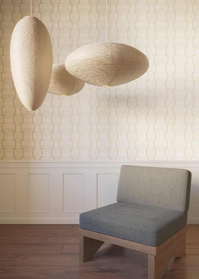 La Broderie Beige Geometric Raised Ink Wallpaper - York LM5371
