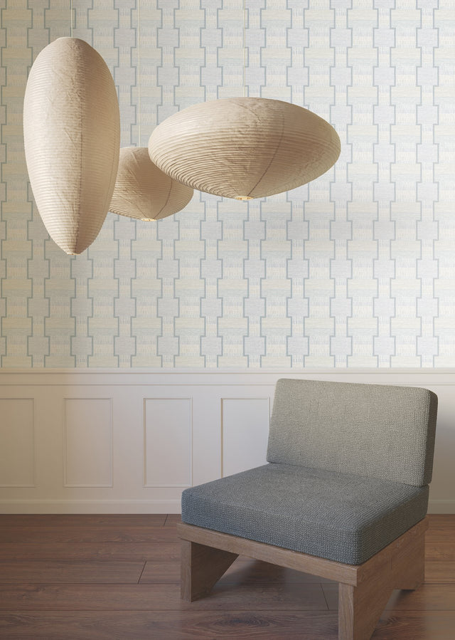 La Broderie Sky Blue Geometric Raised Ink Wallpaper - York LM5374