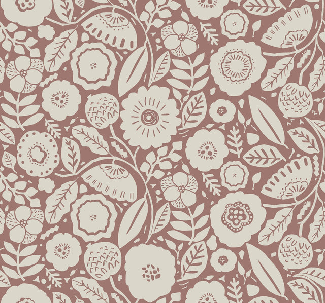 Camille Blossom Vintage Rose Wallpaper with Floral Trail Motif - York LM5391