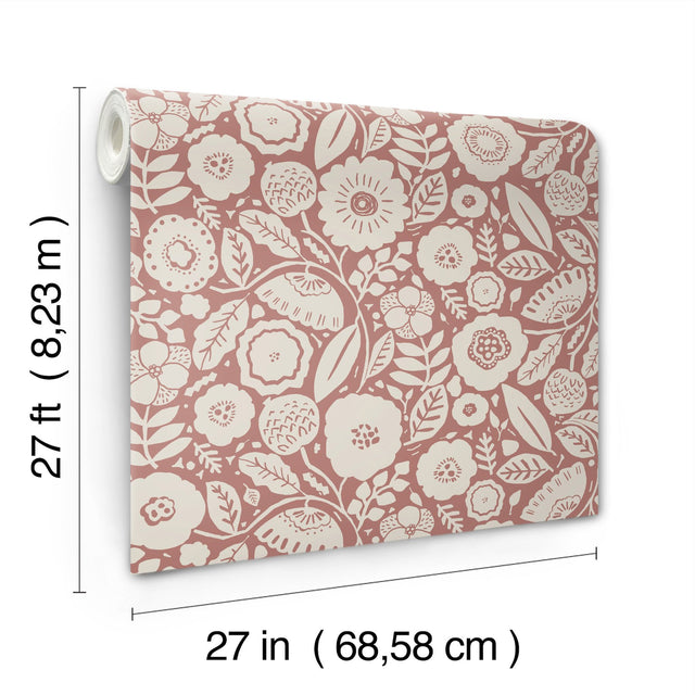 Camille Blossom Vintage Rose Wallpaper with Floral Trail Motif - York LM5391