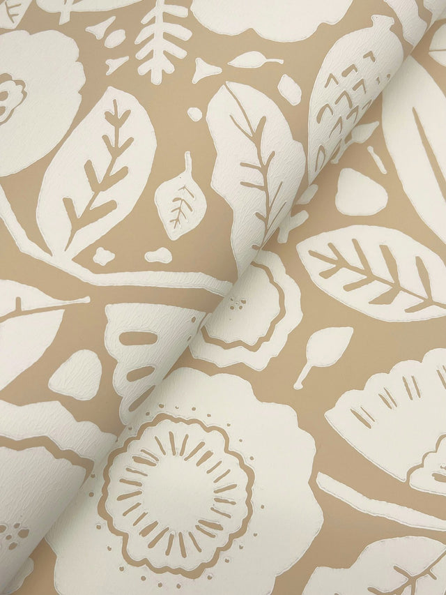 Camille Blossom Ochre Wallpaper with Floral Feature Wall Pattern - York LM5392