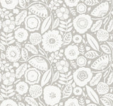 Camille Blossom Grey Wallpaper with Floral Feature Wall Pattern - York LM5393
