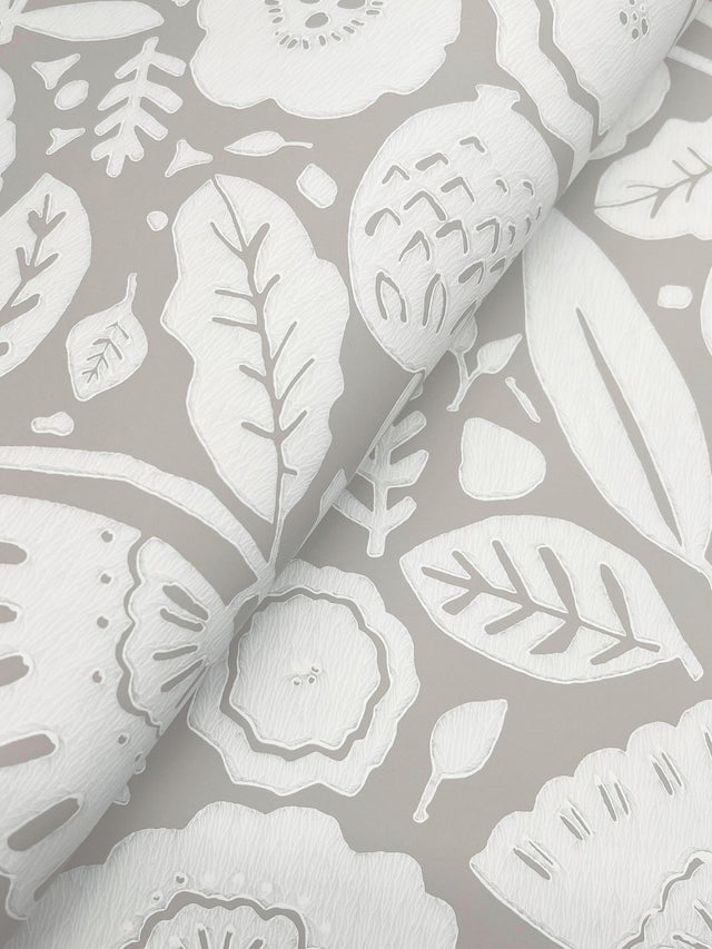 Camille Blossom Grey Wallpaper with Floral Feature Wall Pattern - York LM5393