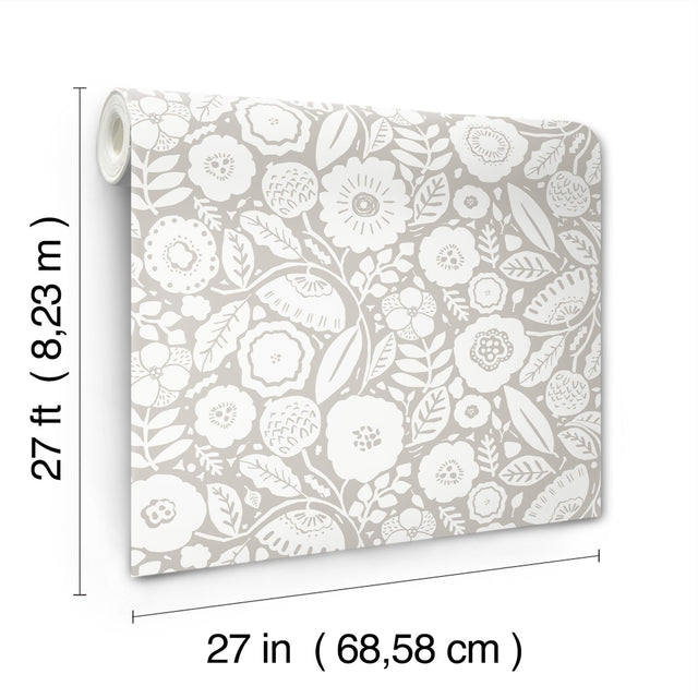 Camille Blossom Grey Wallpaper with Floral Feature Wall Pattern - York LM5393