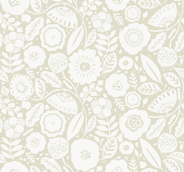 Camille Blossom Linen Wallpaper with Floral Feature Wall Pattern - York LM5394