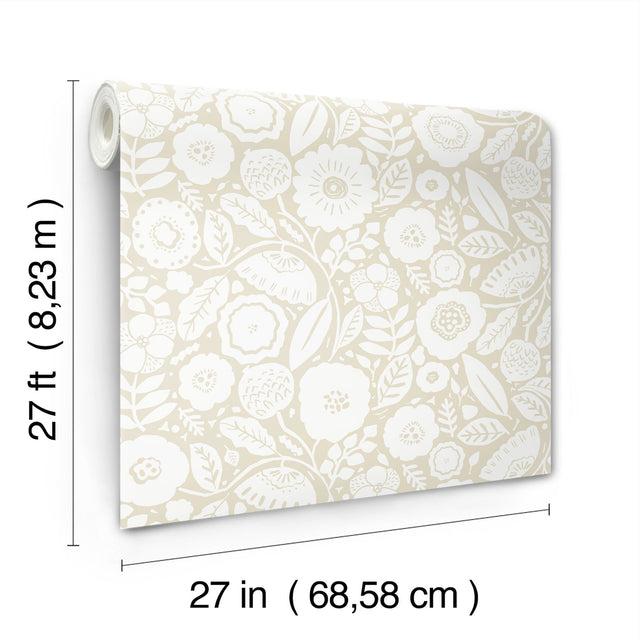 Camille Blossom Linen Wallpaper with Floral Feature Wall Pattern - York LM5394
