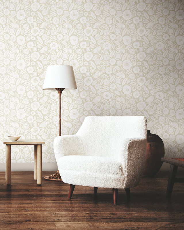 Camille Blossom Linen Wallpaper with Floral Feature Wall Pattern - York LM5394