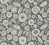 Camille Blossom Charcoal Wallpaper with Floral Motif - York LM5395