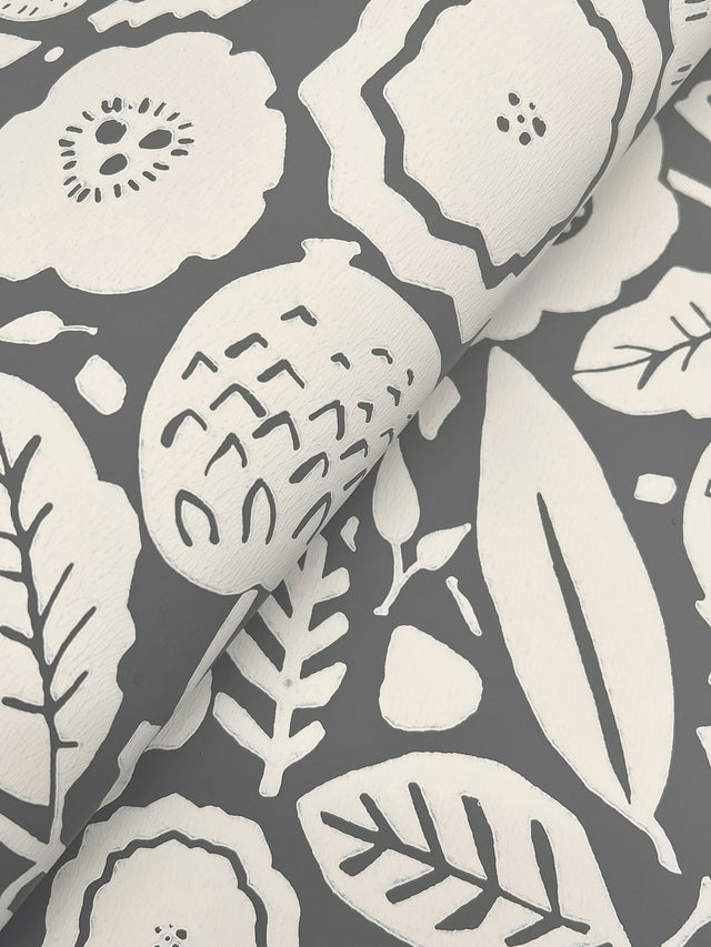 Camille Blossom Charcoal Wallpaper with Floral Motif - York LM5395