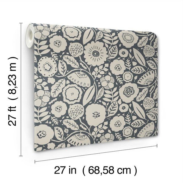 Camille Blossom Charcoal Wallpaper with Floral Motif - York LM5395