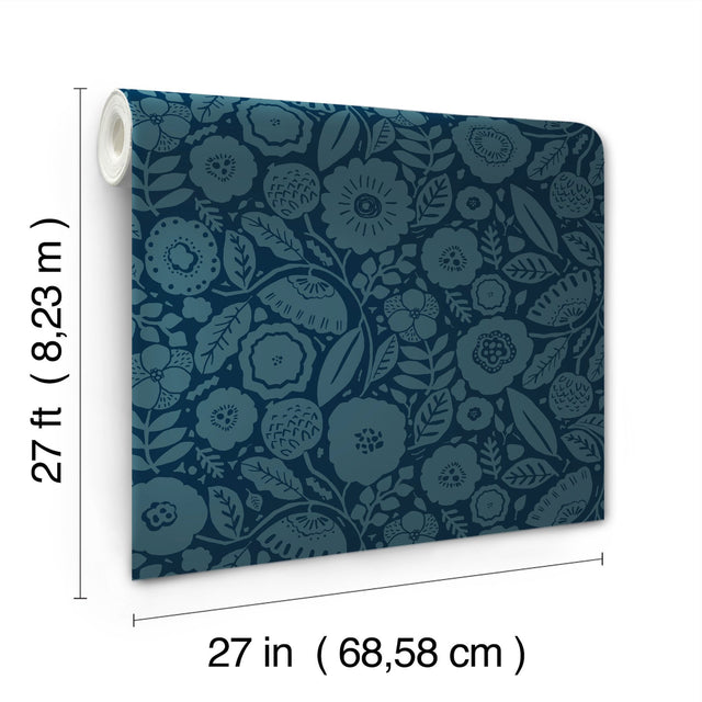 Camille Blossom Indigo Wallpaper with Floral Feature Wall Pattern - York LM5396