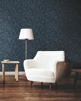 Camille Blossom Indigo Wallpaper with Floral Feature Wall Pattern - York LM5396