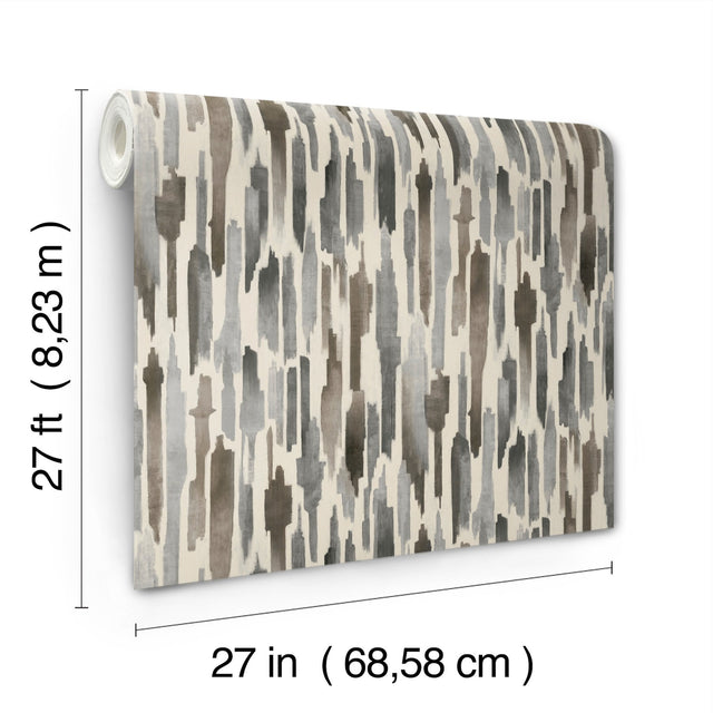 Pluie Charcoal Wallpaper with Modern Eclectic Watercolor Vertical Motif - York LM5403