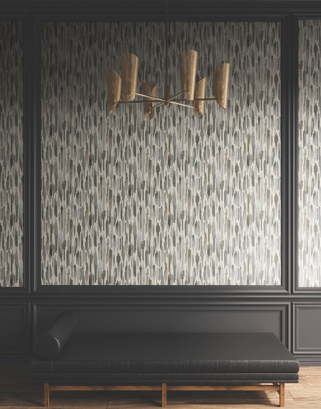 Pluie Charcoal Wallpaper with Modern Eclectic Watercolor Vertical Motif - York LM5403