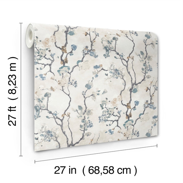 Avril Chinoiserie Peacock Wallpaper with Traditional Floral Branches - York LM5412