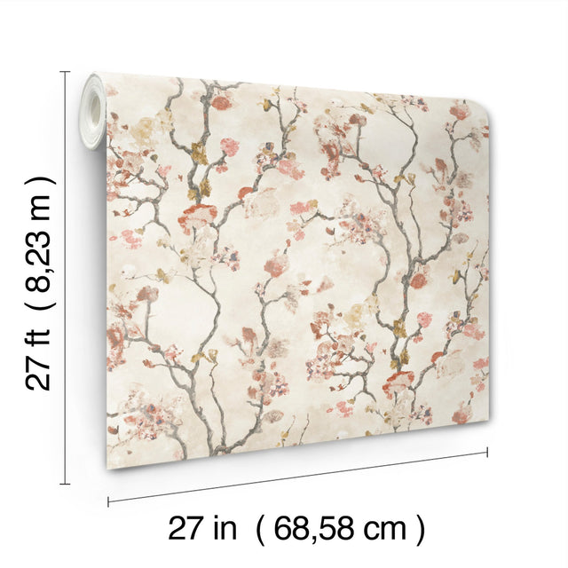 Avril Chinoiserie Coral Wallpaper with Traditional Floral Pattern - York LM5413