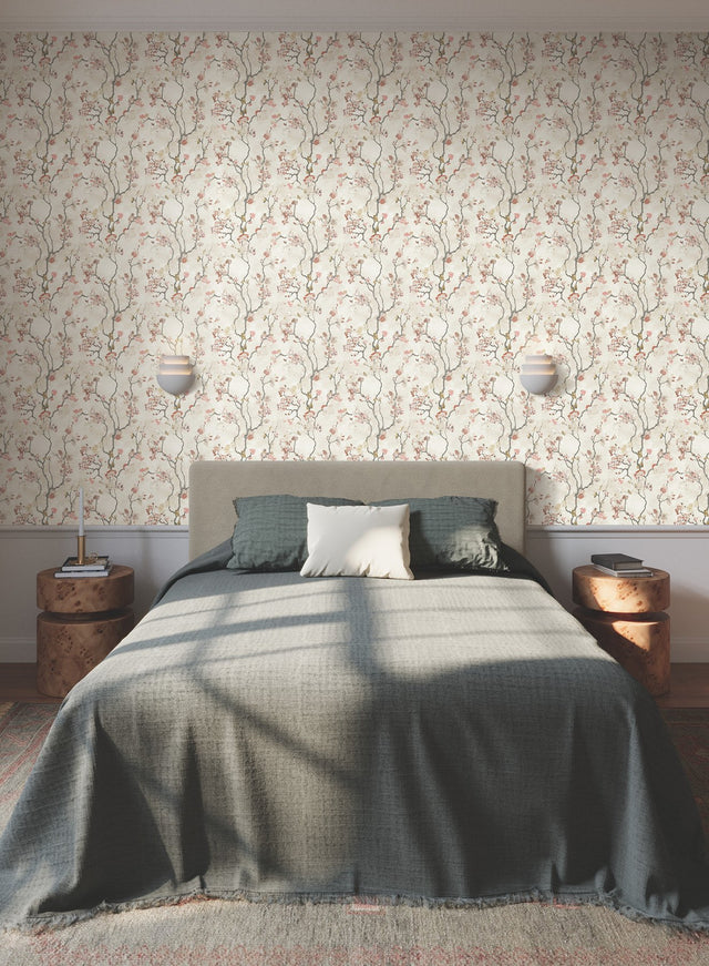 Avril Chinoiserie Coral Wallpaper with Traditional Floral Pattern - York LM5413