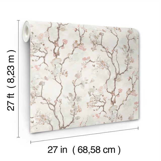 Avril Chinoiserie Blush Wallpaper with Traditional Floral Chinoiserie Motif - York LM5414