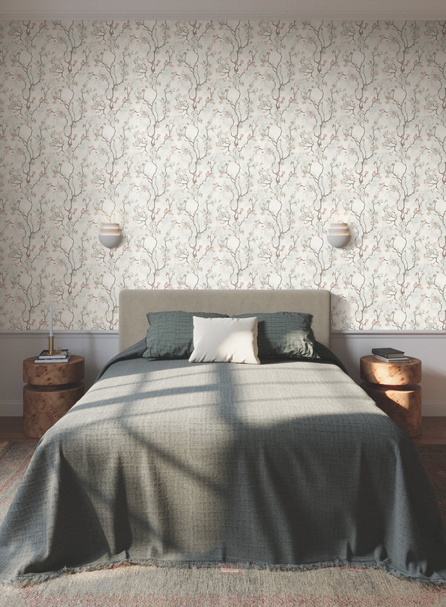 Avril Chinoiserie Blush Wallpaper with Traditional Floral Chinoiserie Motif - York LM5414